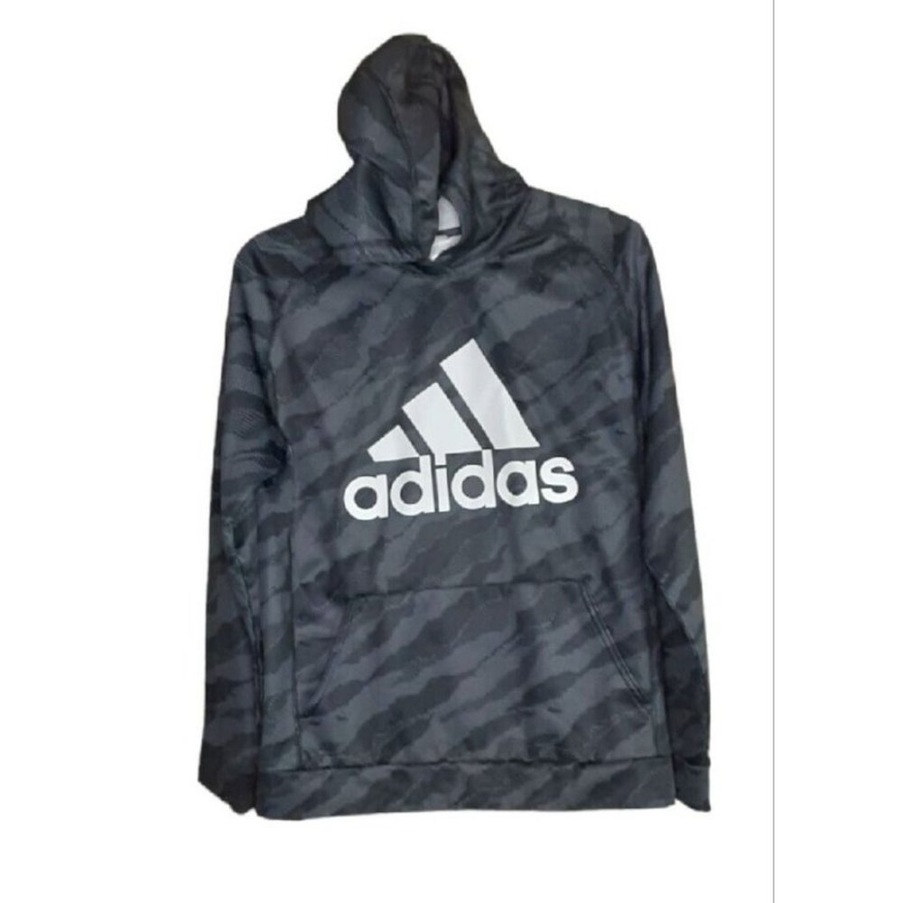 Adidas Hoodie Sweatshirt Boys XL‎ 18/20 Gray Black Camo White Logo Lightw…